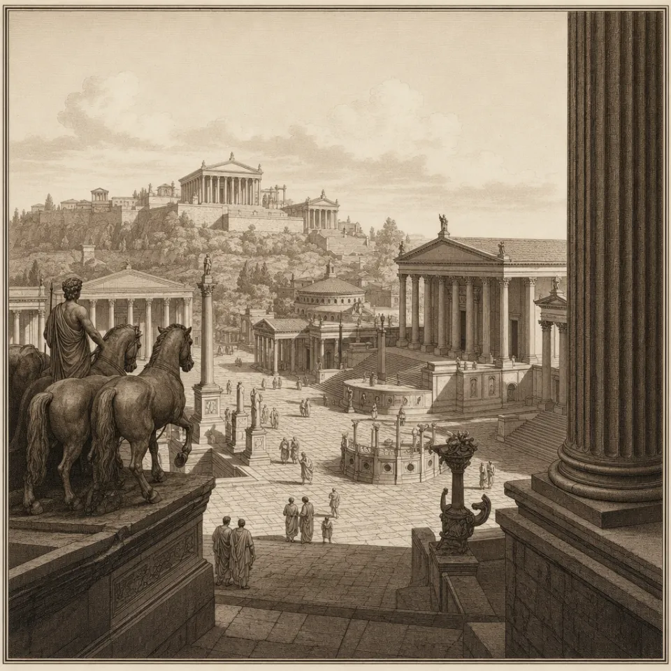 The Roman Forum, engraved in the style of a nineteenth-century plate