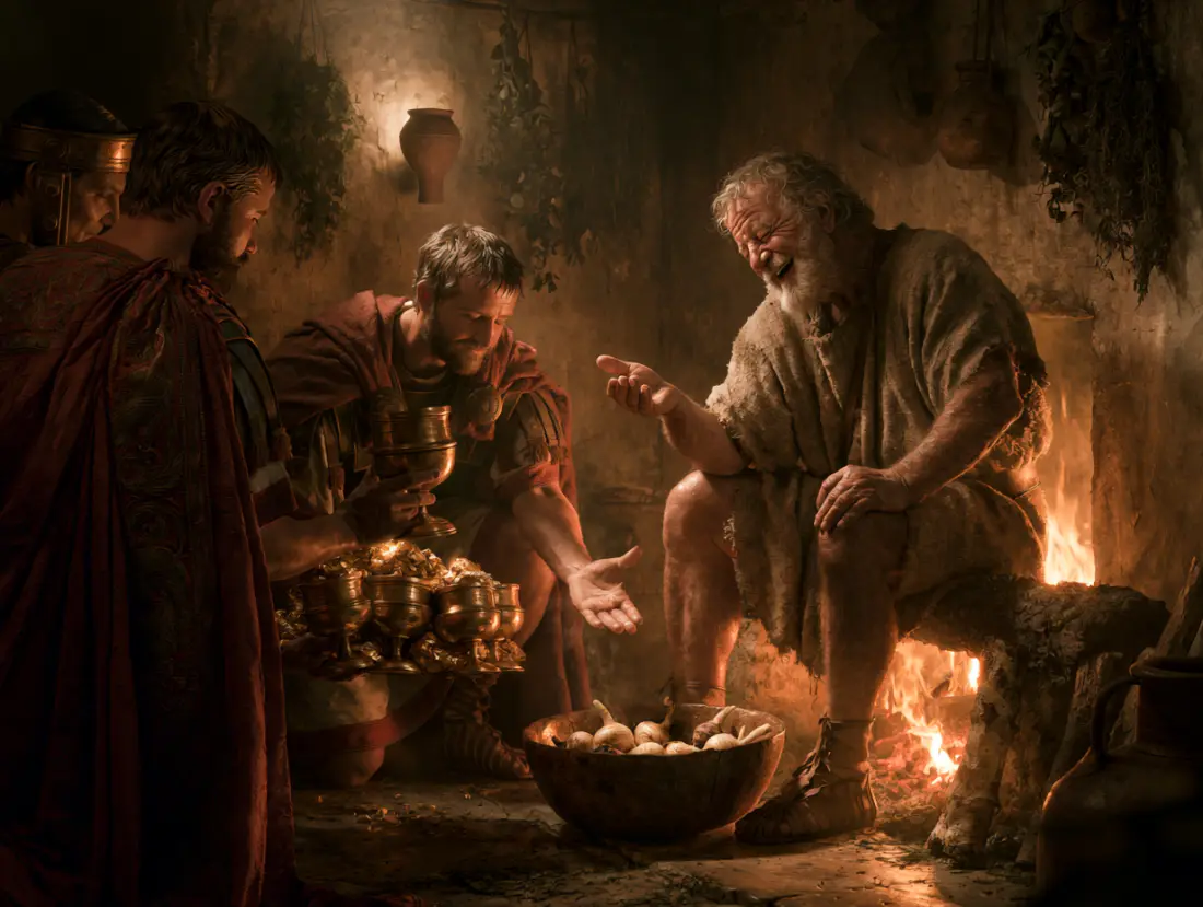 Curius at his hearth, waving away the Samnite gold