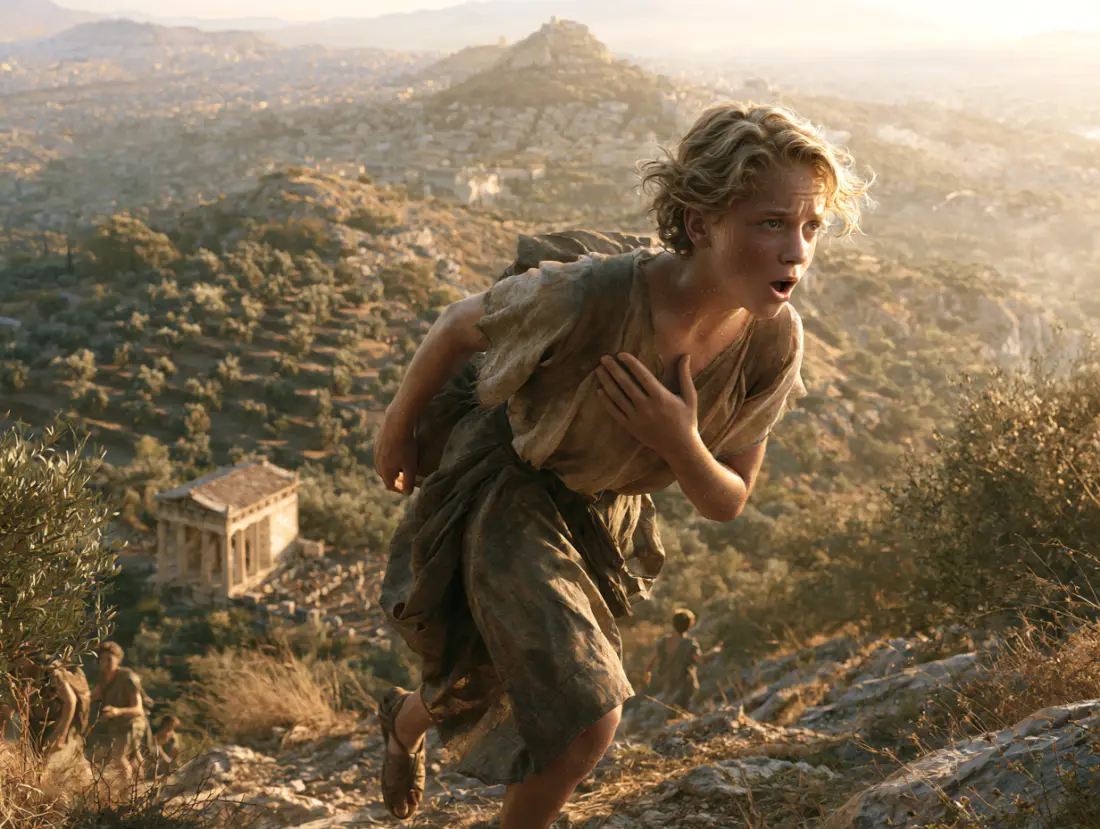 The boy Demosthenes reciting as he climbs the hill