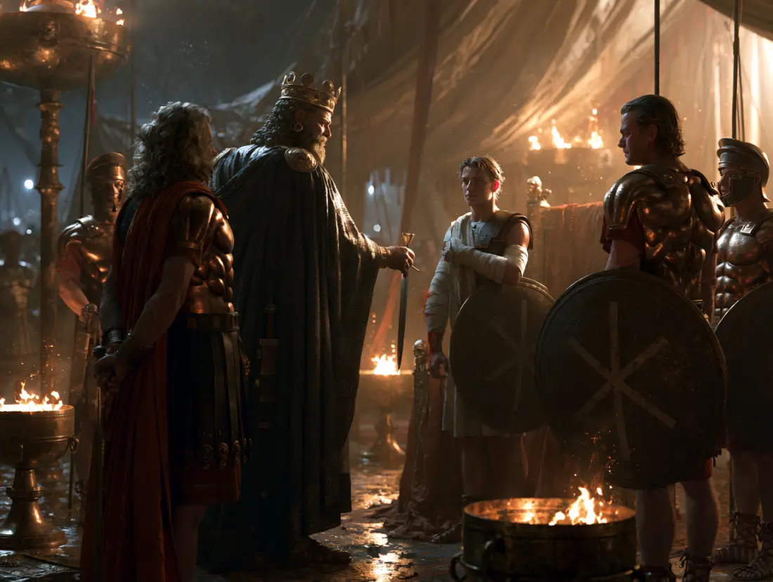 King Porsenna handing Mucius back his sword