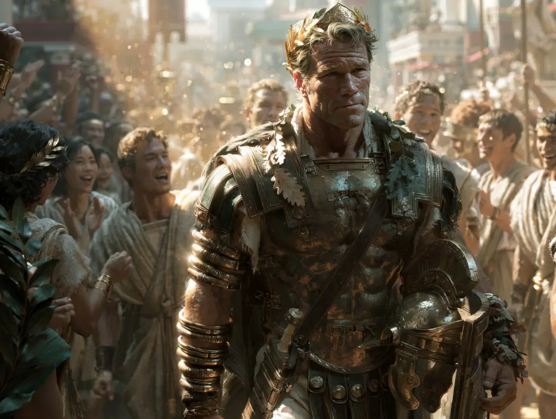 Dentatus marching in the triumph, wearing his crowns